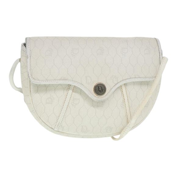 DIOR Honeycomb Canvas Shoulder Bag Leather White Gold - Picture 1 of 16